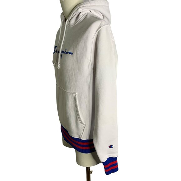 Champion Reverse Weave Hoodie Sweatshirt S White Embroidered Kangaroo Pocket - Picture 6 of 7